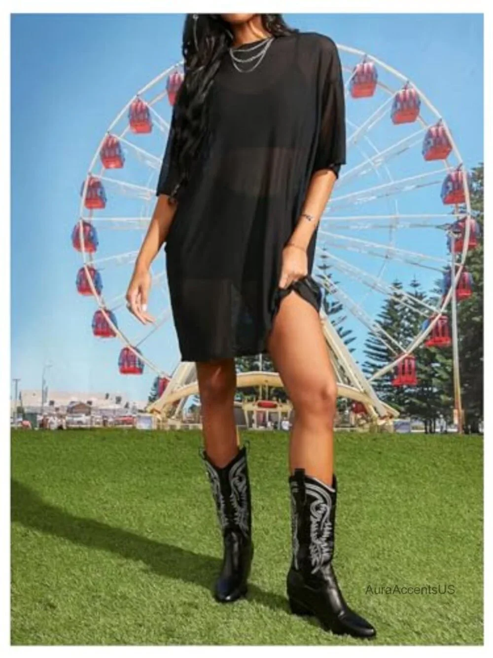 Sheer Mesh Beach Cover Up Dress Loose Half Sleeve